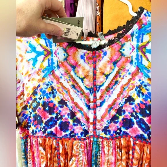 NWT Bl-ank London Anthropologie water color tie dye short sleeve dress small - Picture 2 of 13